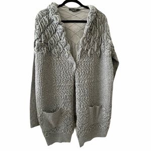 "Vertigo Paris Cardigan Open Front Sweater Women’s Sz Large Gray Hooded Soft".